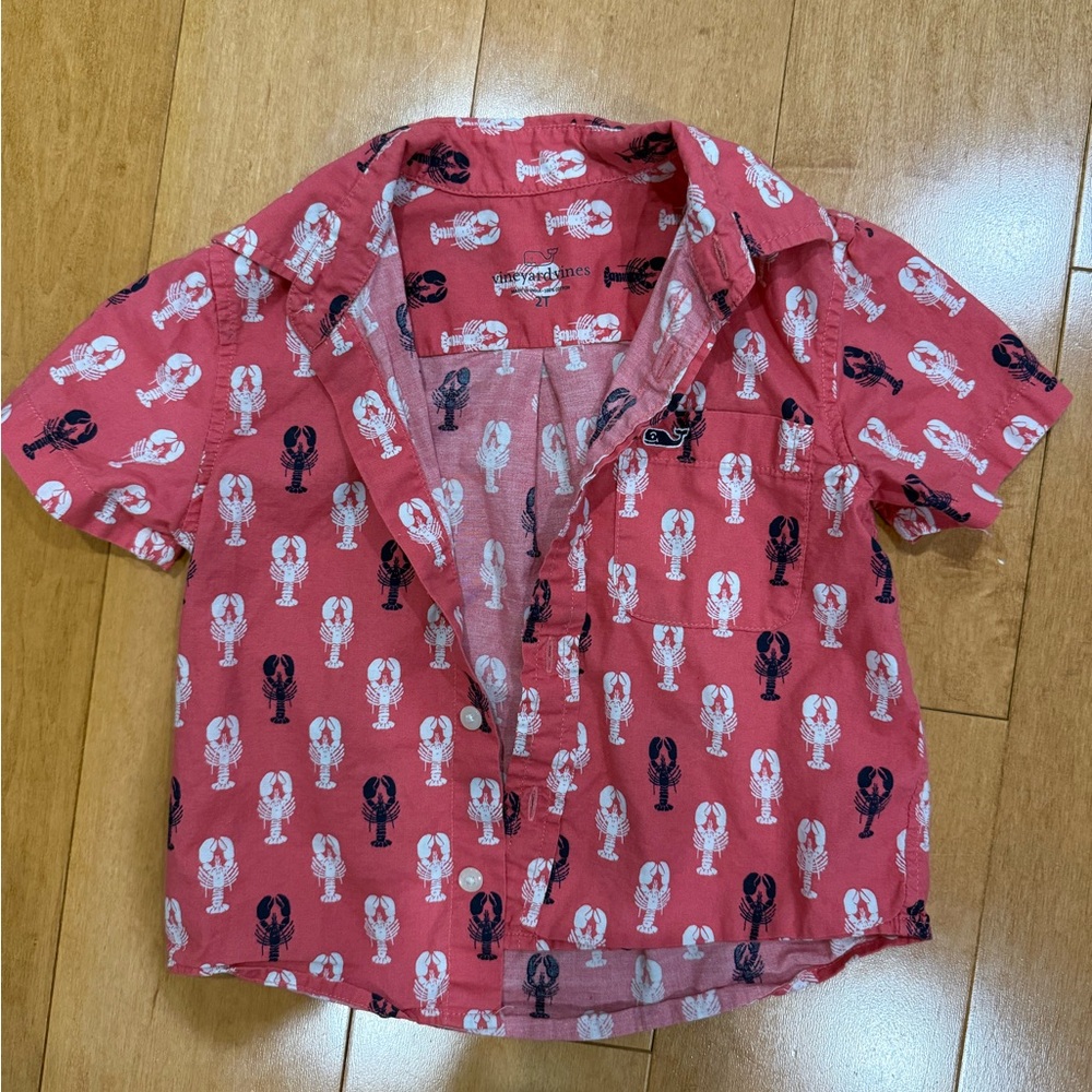 Vineyard Vines Kids Red Lobster Print Button-Down Shirt